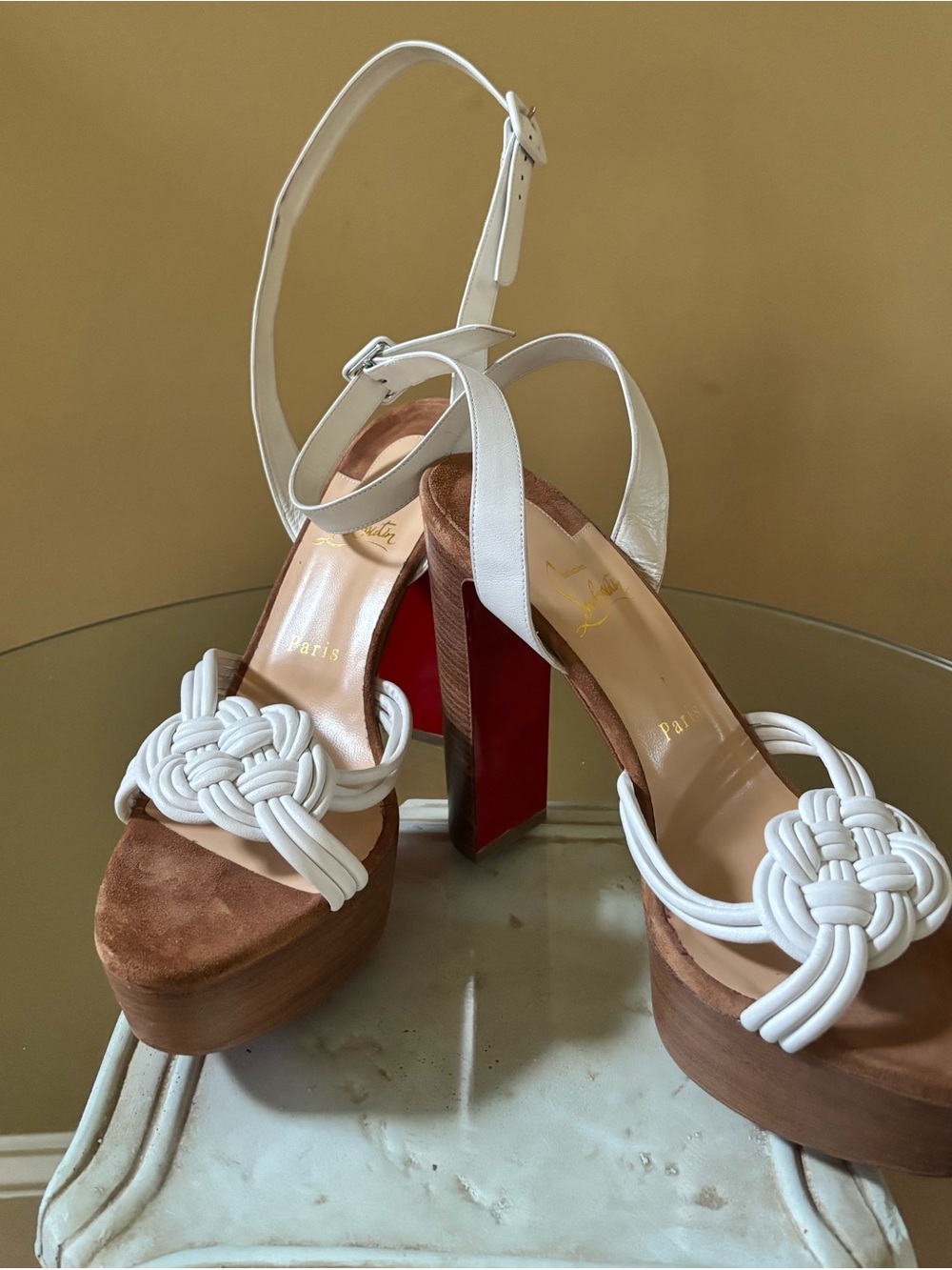 Christian Louboutin White Leather Braided Knot Platform Sandals - EU 40.5/US 10